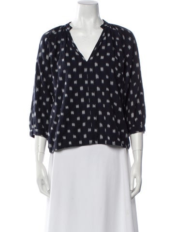 Pre-owned Ulla Johnson Printed V-neck Blouse In Blue