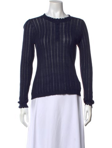 Pre-owned Ulla Johnson Crew Neck Long Sleeve Top W/ Tags In Blue