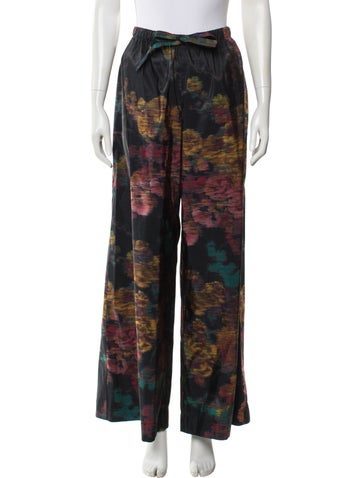 Pre-owned Ulla Johnson Printed Wide Leg Pants In Black