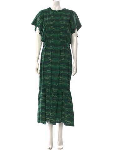 Pre-owned Ulla Johnson Linen Long Dress In Green