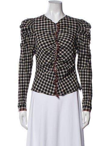 Pre-owned Ulla Johnson Plaid Print V-neck Blouse In Red