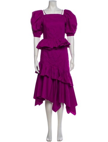 Pre-owned Ulla Johnson Square Neckline Midi Length Dress In Purple