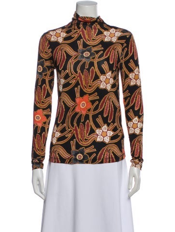Pre-owned Ulla Johnson Floral Print Turtleneck Top In Brown