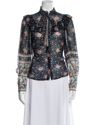 Pre-owned Ulla Johnson Silk Floral Print Blouse In Black