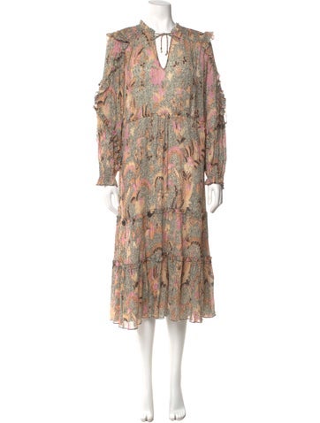 Pre-owned Ulla Johnson Printed Long Dress In Orange