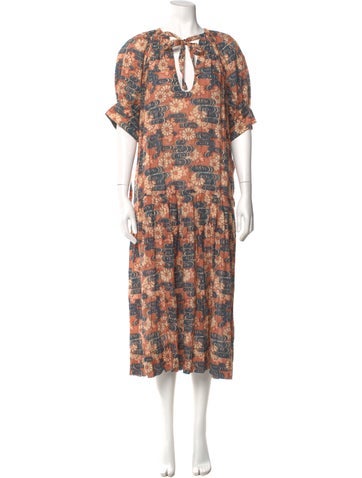 Pre-owned Ulla Johnson Floral Print Long Dress In Neutral
