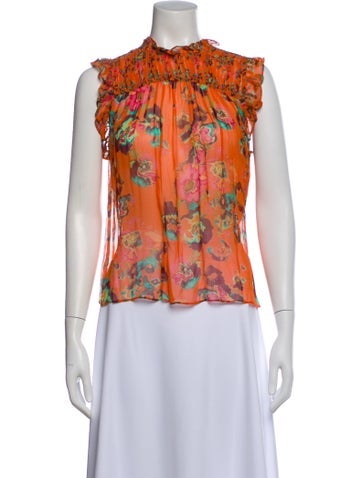 Pre-owned Ulla Johnson Silk Floral Print Blouse In Brown