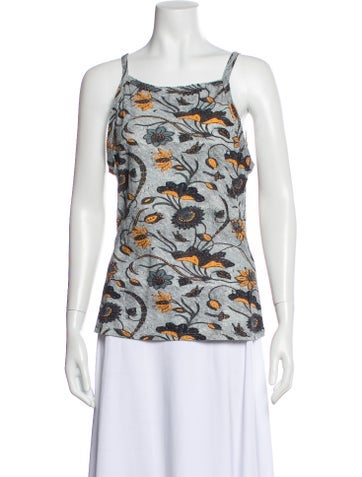 Pre-owned Ulla Johnson Floral Print Scoop Neck Top In Gray