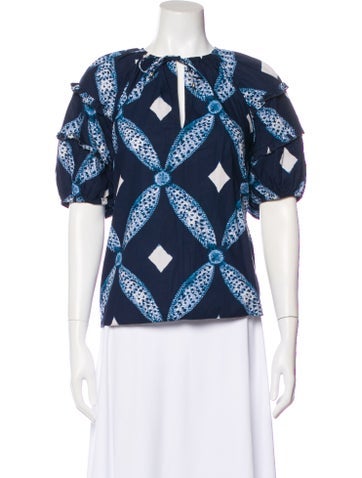 Pre-owned Ulla Johnson Printed Tie Neck Blouse In Blue