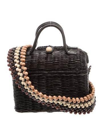 Pre-owned Ulla Johnson Raffia Top Handle Bag In Black
