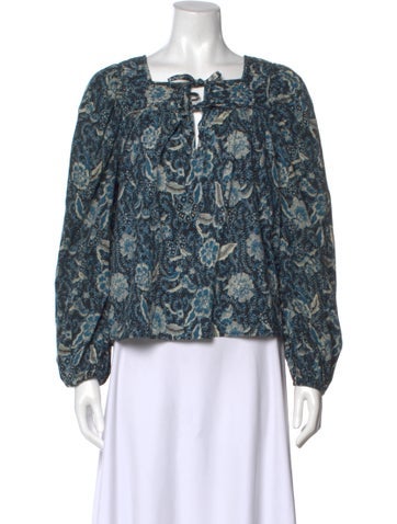 Pre-owned Ulla Johnson Floral Print Square Neckline Blouse In Blue
