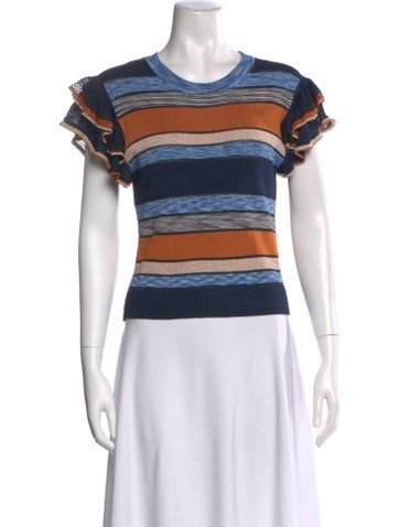 Pre-owned Ulla Johnson Striped Crew Neck Top W/ Tags In Blue