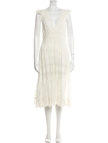 Pre-owned Ulla Johnson V-neck Midi Length Dress In White