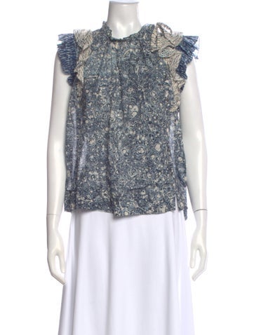 Pre-owned Ulla Johnson Printed Sleeveless Blouse In Blue