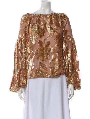 Pre-owned Ulla Johnson Floral Print Off-the-shoulder Blouse In Gold