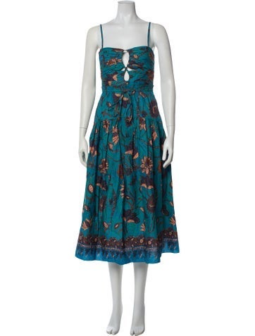 Pre-owned Ulla Johnson Printed Midi Length Dress W/ Tags In Blue