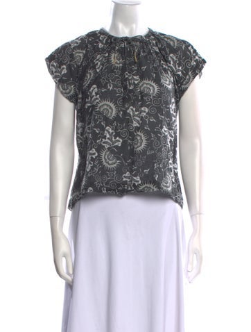 Pre-owned Ulla Johnson Lace Pattern Crew Neck Crop Top In Gray