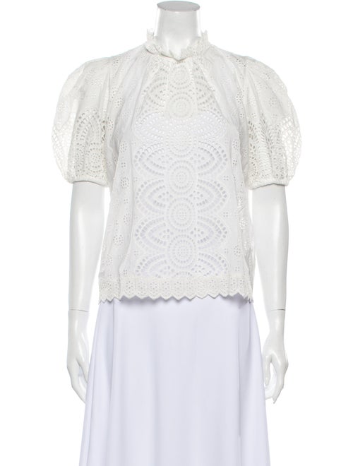 Ulla Johnson Lace Pattern Mock Neck Blouse White
