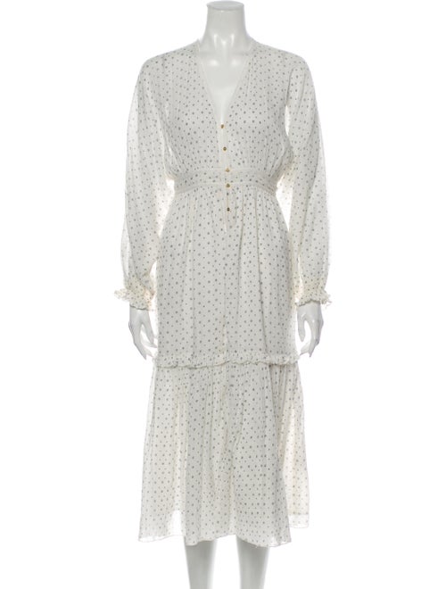 Ulla Johnson Polka Dot Print Midi Length Dress Whi