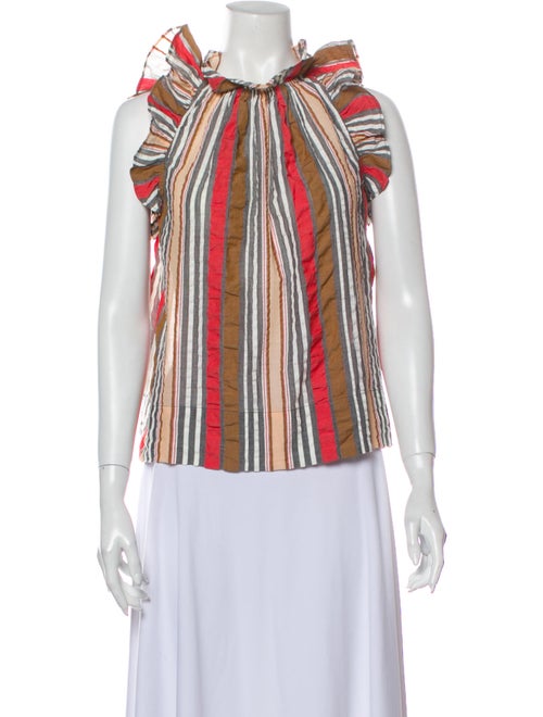 Ulla Johnson Striped Mock Neck Blouse Brown