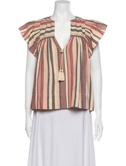 Ulla Johnson Striped V-Neck Blouse Pink