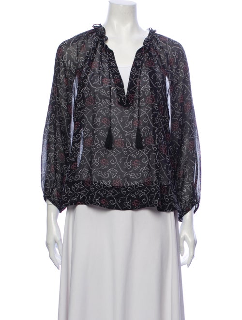 Ulla Johnson Silk Floral Print Blouse Blue