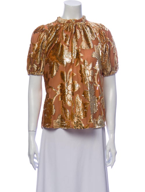 Ulla Johnson Printed Mock Neck Blouse Brown