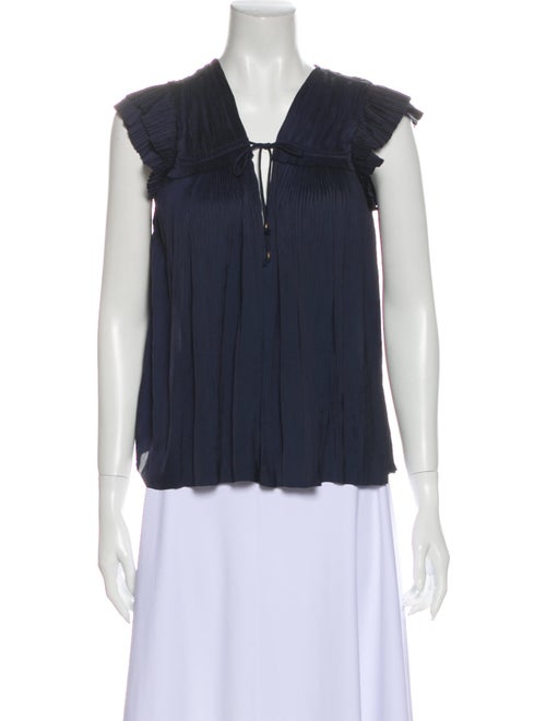 Ulla Johnson V-Neck Sleeveless Blouse Blue