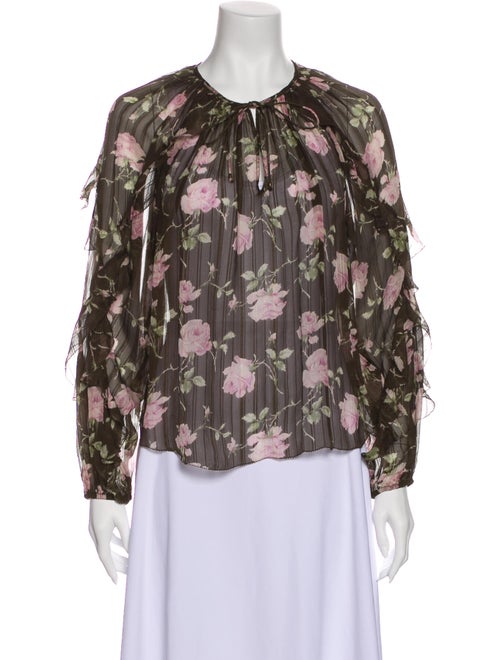 Ulla Johnson Silk Floral Print Blouse Green