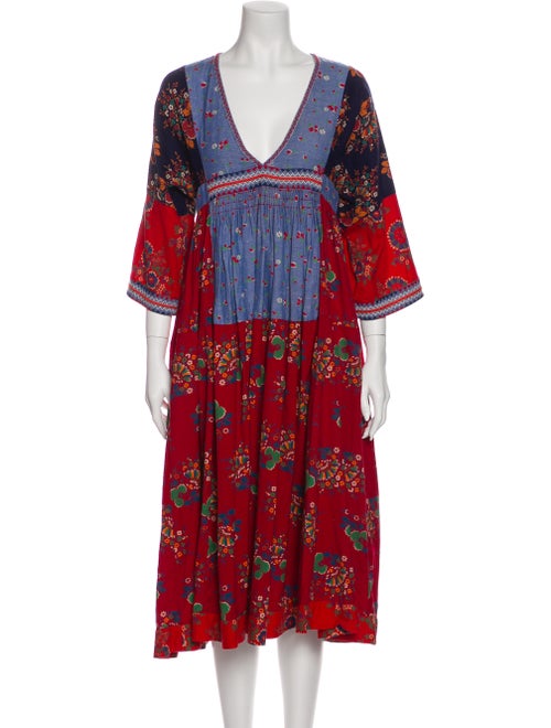 Ulla Johnson Floral Print Midi Length Dress Red