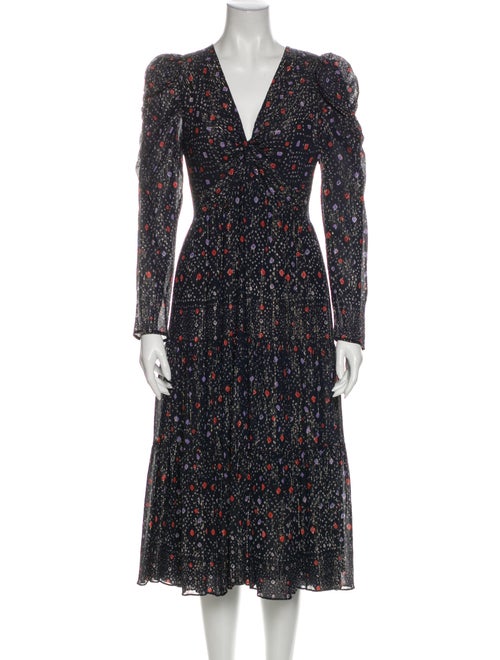 Ulla Johnson Floral Print Midi Length Dress Blue