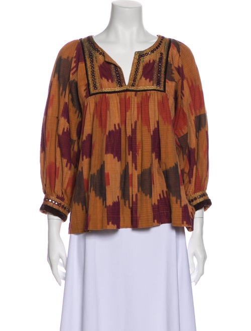 Ulla Johnson Printed V-Neck Blouse Orange