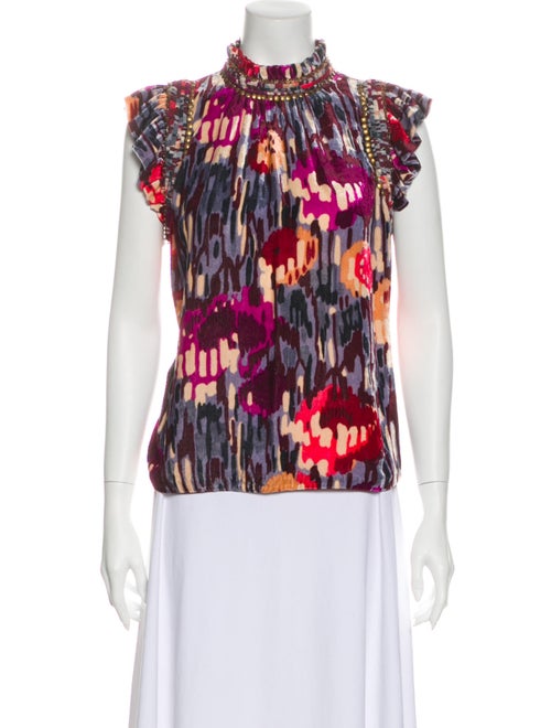 Ulla Johnson Printed Mock Neck Blouse Blue