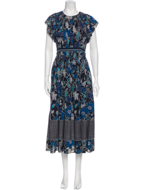 Ulla Johnson Floral Print Long Dress Blue