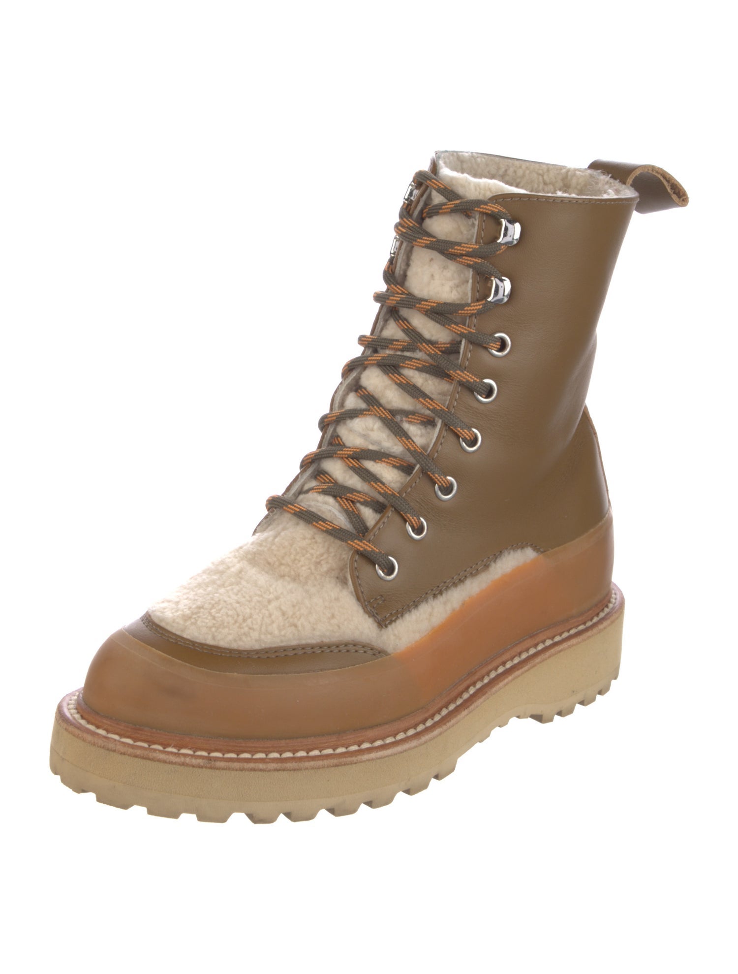Ulla Johnson x Diemme Leather Faux Fur Trim Combat Boots