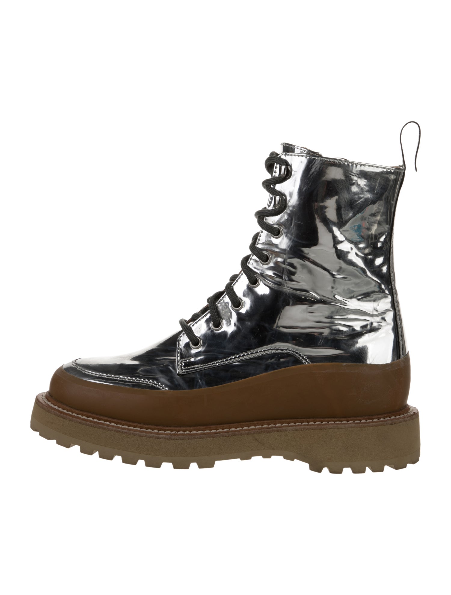 Ulla Johnson x Diemme Patent Leather Colorblock Pattern Combat Boots