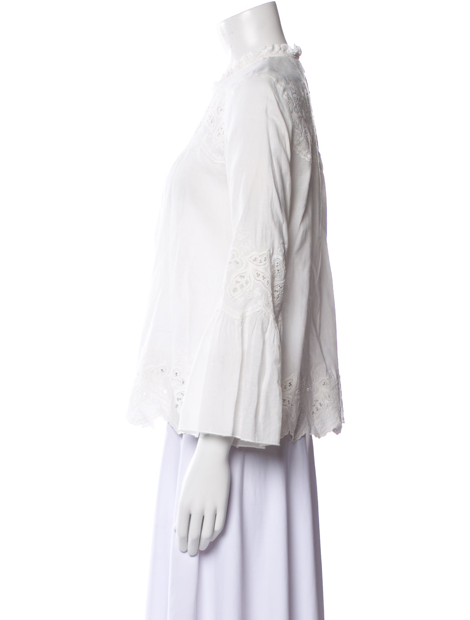 Ulla Johnson x Sisley Mock Neck Three-Quarter Sleeve Blouse