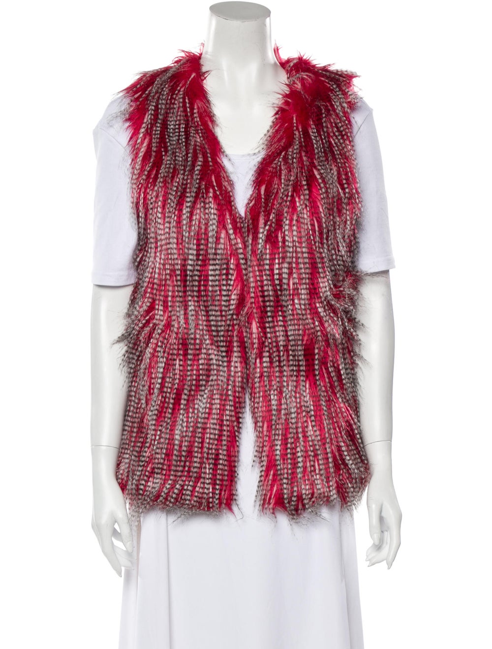 Unreal Fur Vest Red Animal Print Collarless - image 1