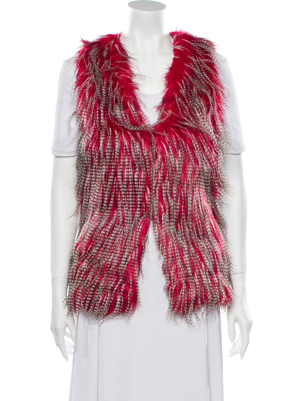 Unreal Fur Vest Red Printed Collarless - image 1