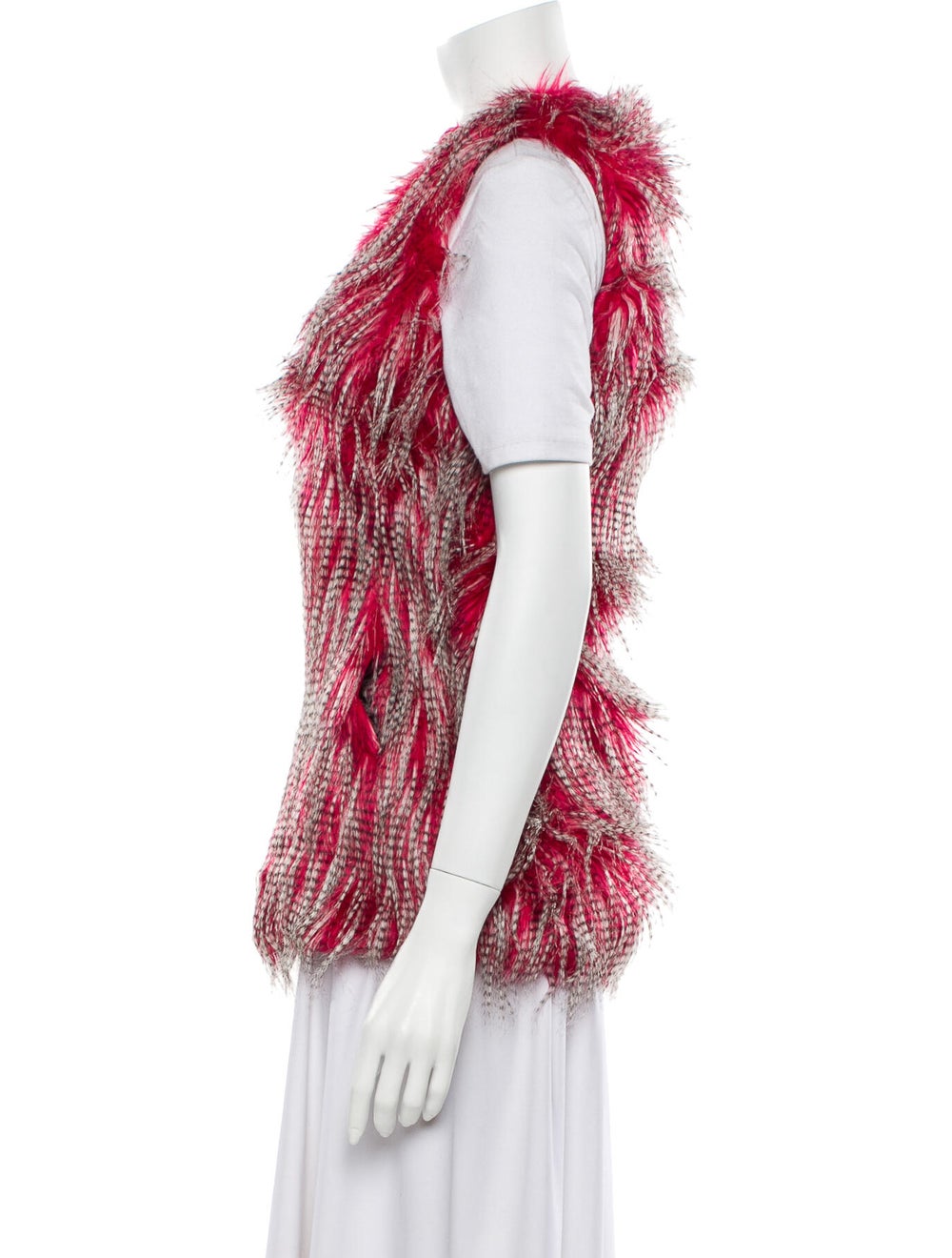 Unreal Fur Vest Red Printed Collarless - image 2