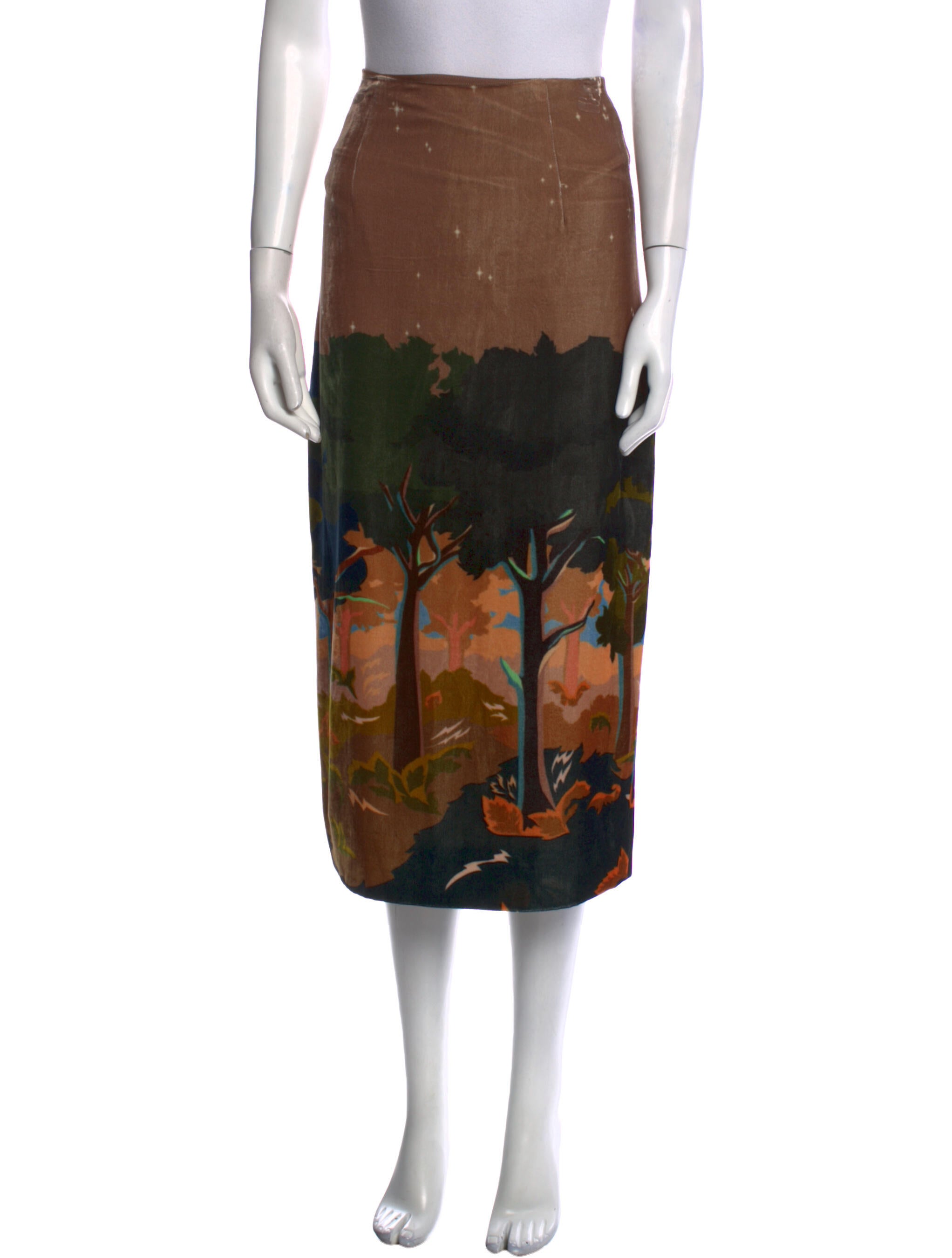 Unique Floral Print Midi Length Skirt