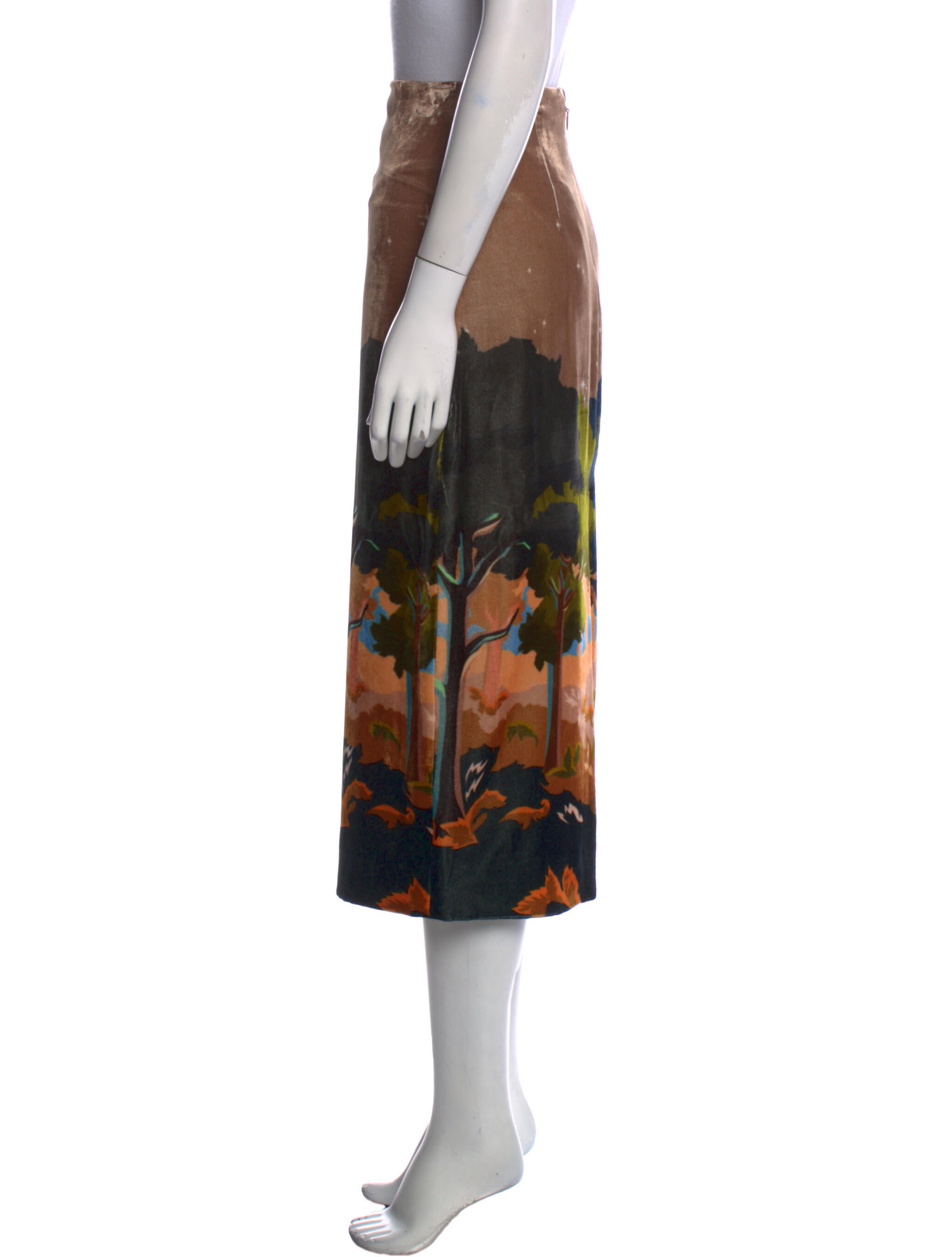 Unique Floral Print Midi Length Skirt