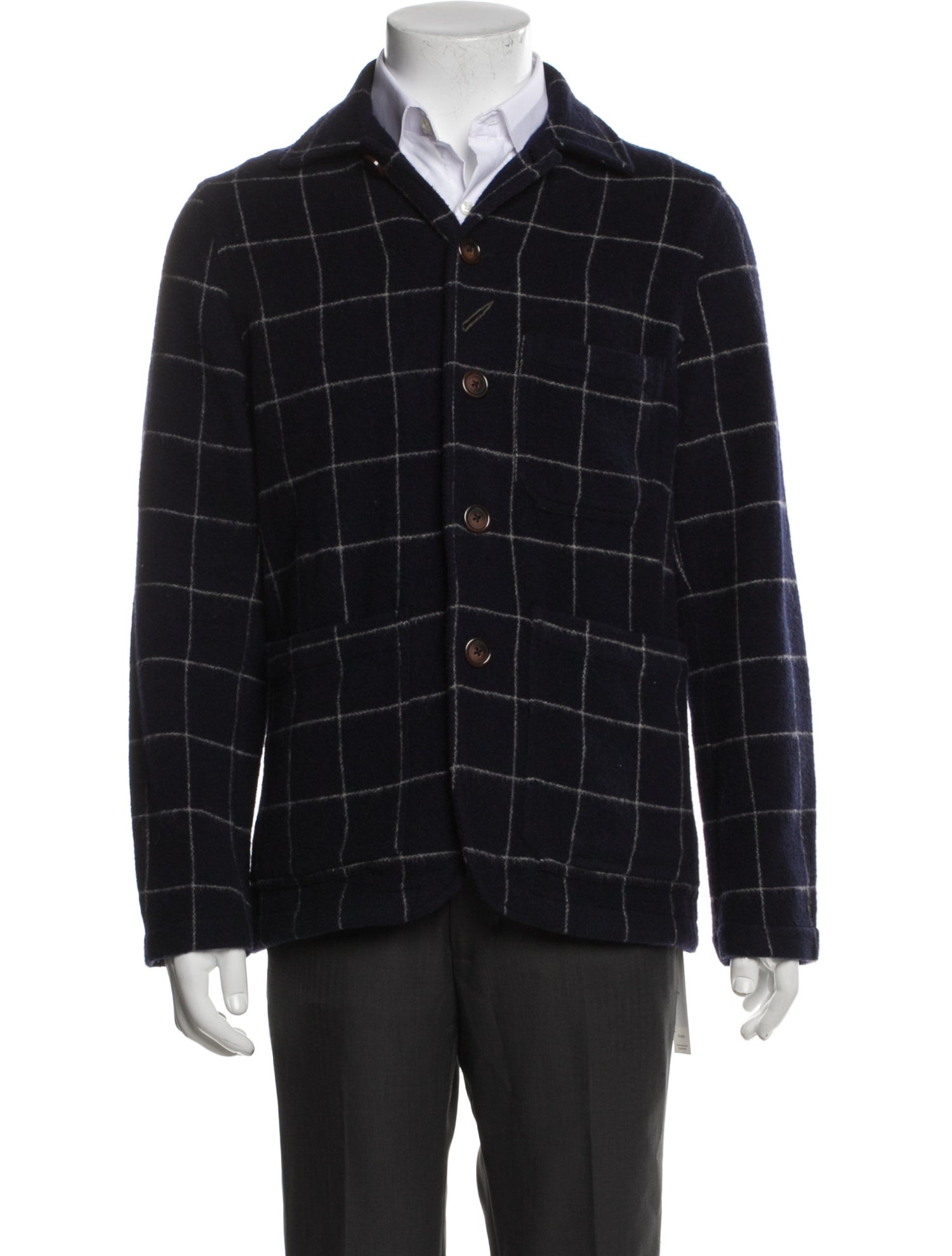 Universal Works Wool Plaid Print Peacoat