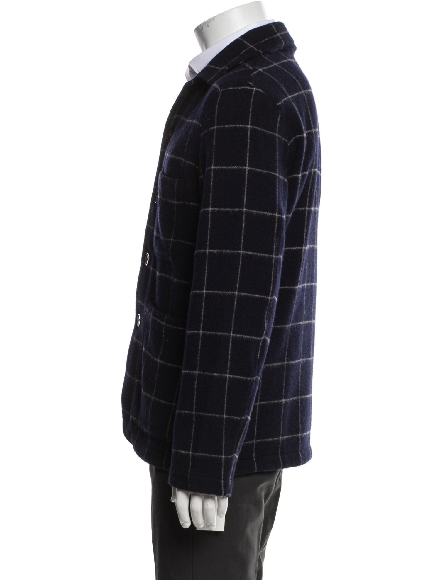 Universal Works Wool Plaid Print Peacoat