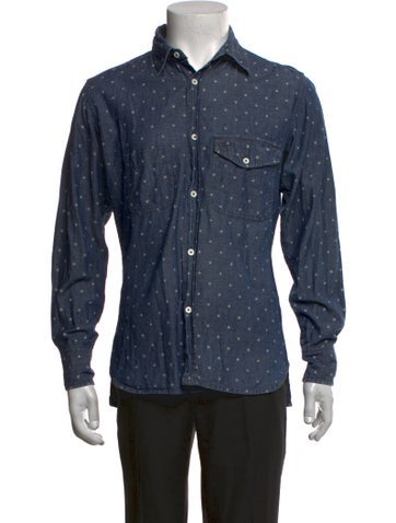 Pre-owned Universal Works Polka Dot Print Long Sleeve Denim Shirt In Blue