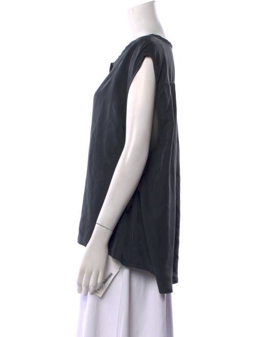 unsubscribed Silk Scoop Neck Button-Up Top