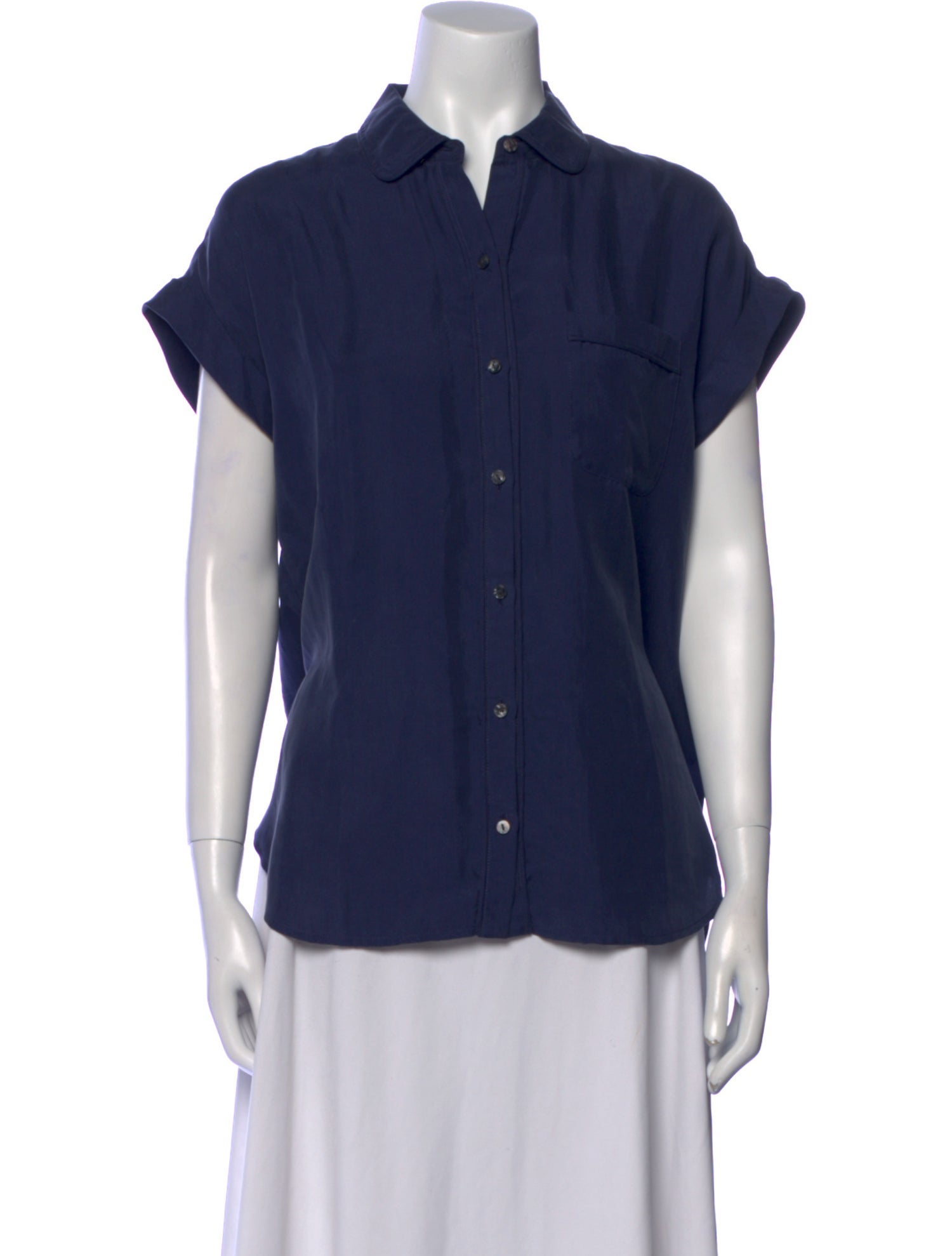 unsubscribed Silk Short Sleeve Button-Up Top