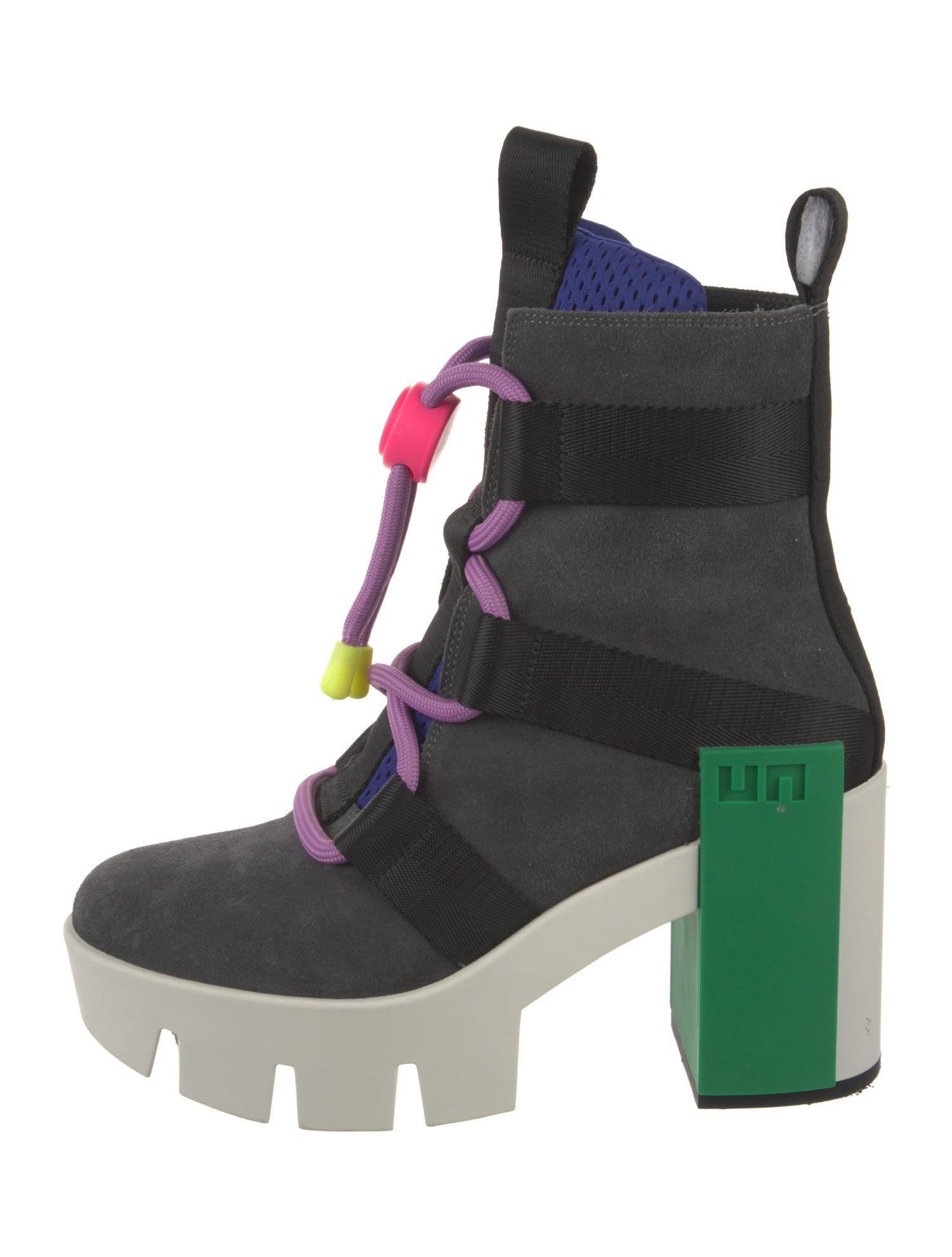 United Nude Suede Colorblock Pattern Combat Boots