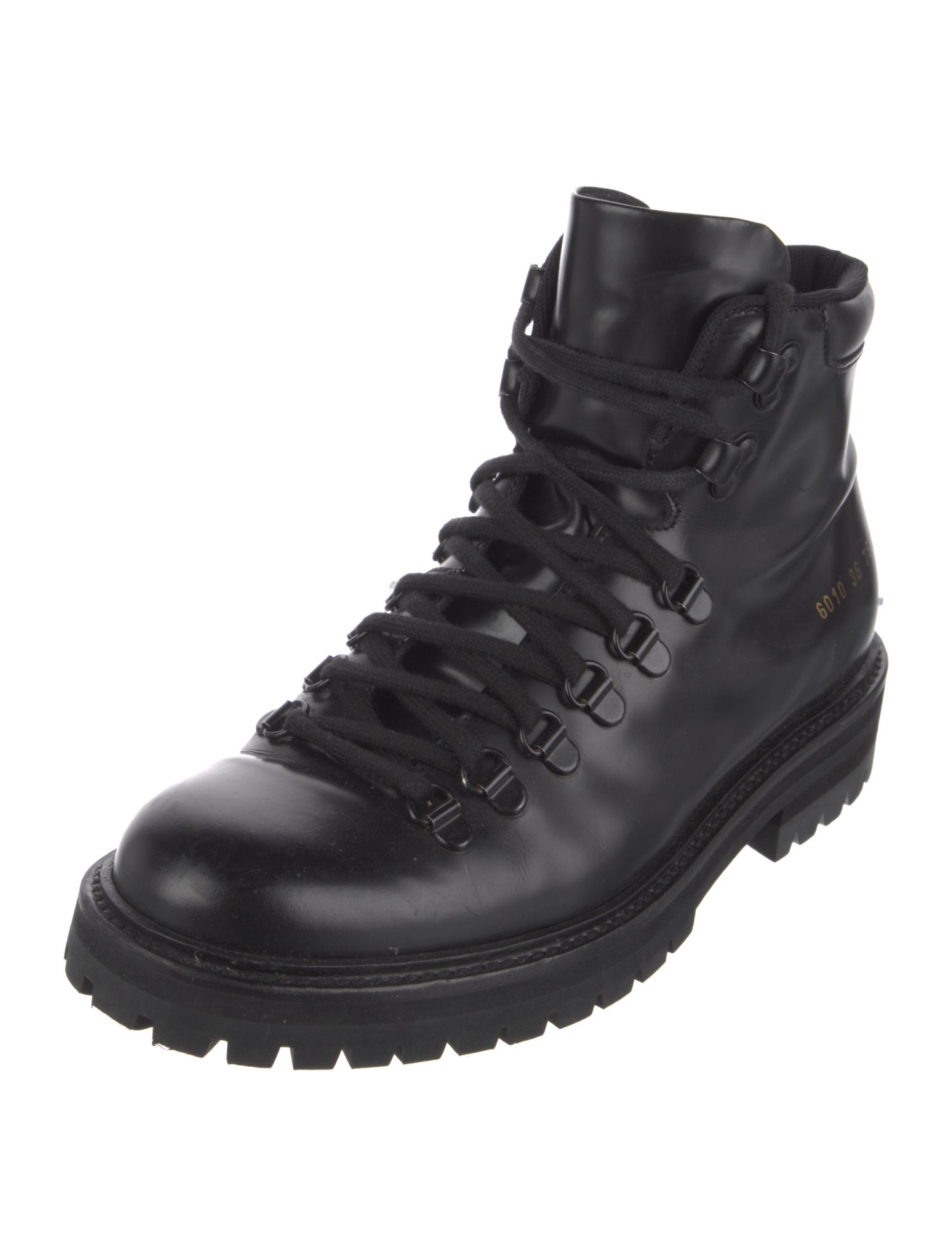 Woman by Common Projects Leather Graphic Print Combat Boots