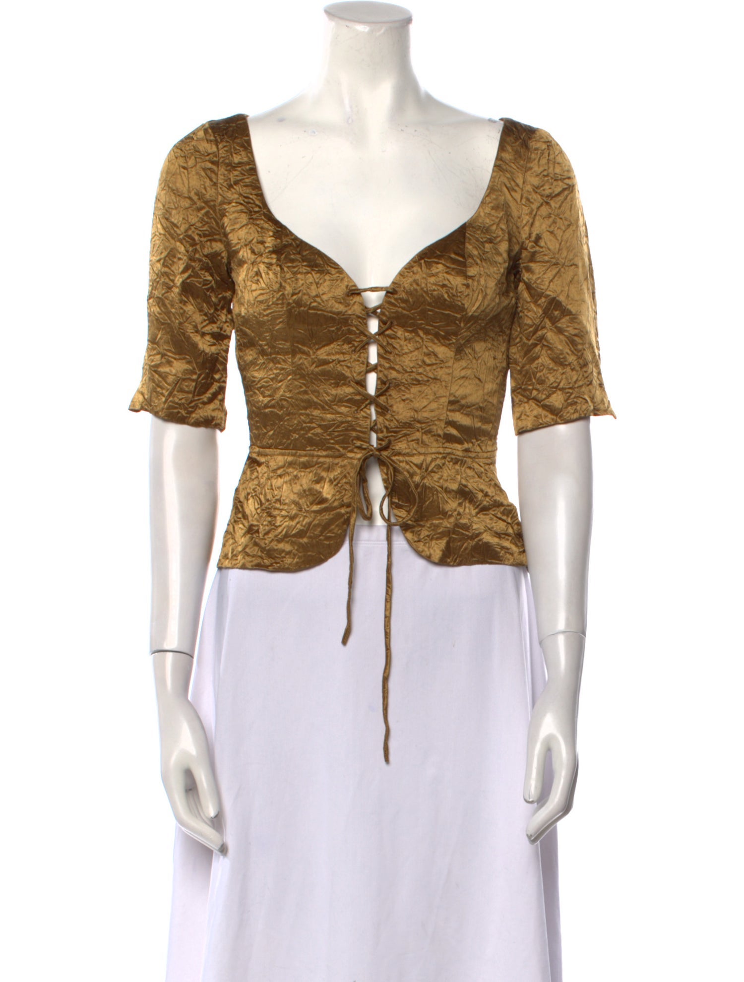 USISI SISTER Plunge Neckline Short Sleeve Crop Top